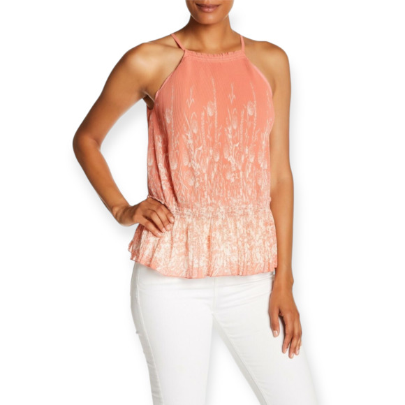 Joie Tops - Joie Jeneca Pleated Ruffle High Neck Tank Top Baci Coral Size Small fits M NWOT